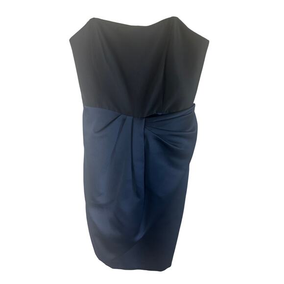 NWT Halston Women's Draped Cocktail Dress M Spaghetti Strap Two-Tone Black Navy - Picture 5 of 16